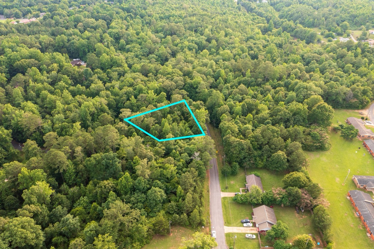 Aerial of Woodmont Subdivision Lot 40 outlined along 2nd Street East in Tuscaloosa, Alabama