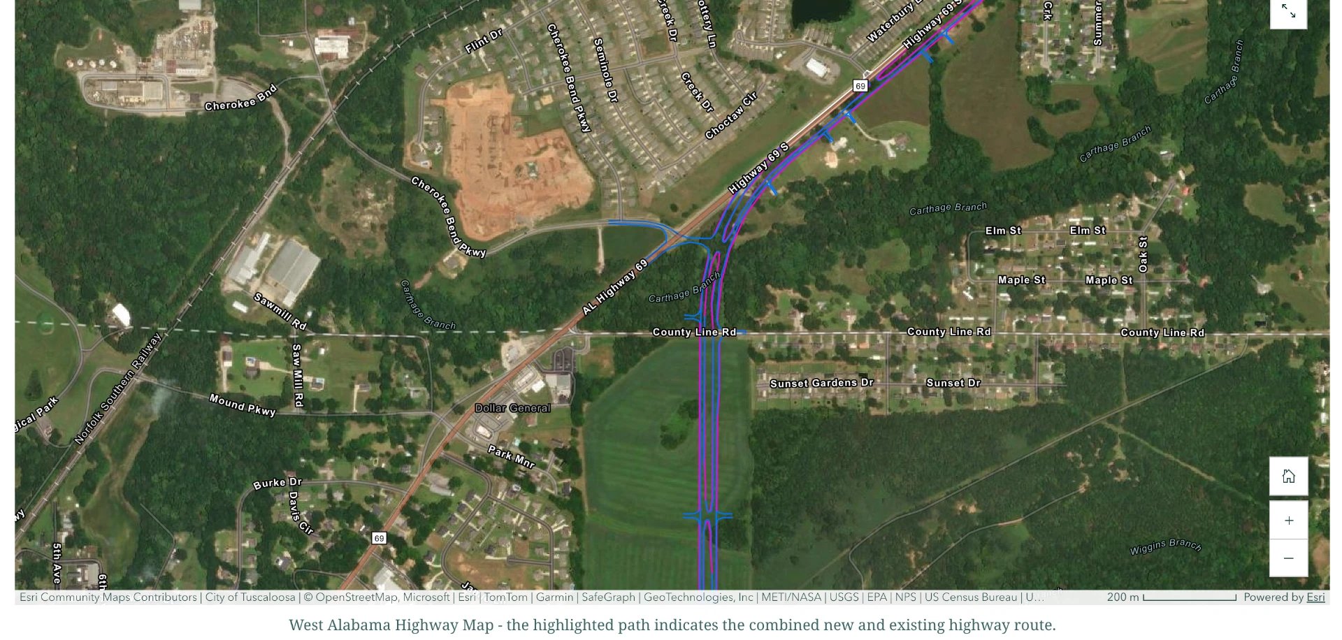 West Alabama Highway map showing the planned Moundville Bypass route near the lot